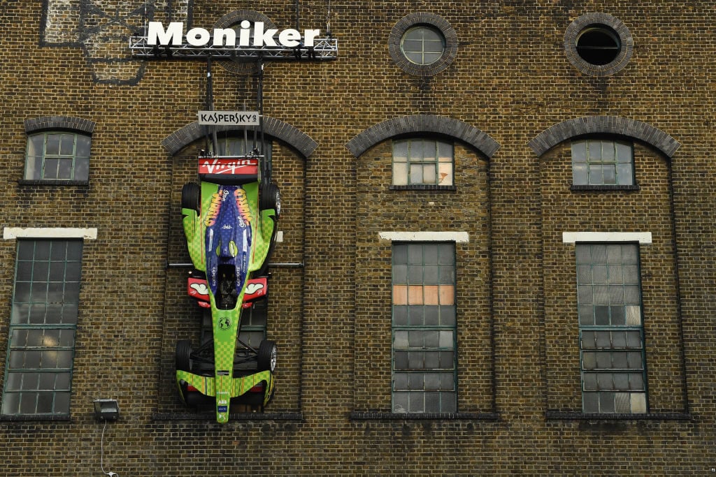 A "Formula art car" by Kaspersky Lab and street artist D*Face at Moniker Art Fair in East London on October 4, 2018. Photo by Ian Gavan/Getty Images for Kaspersky Lab.