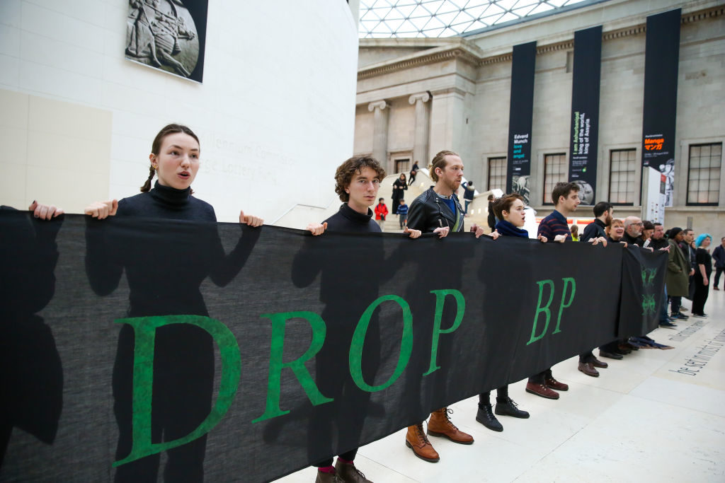Activists protesting BP's sponsorship of the British Museum. Photo by Dinendra Haria/SOPA Images/LightRocket via Getty Images.