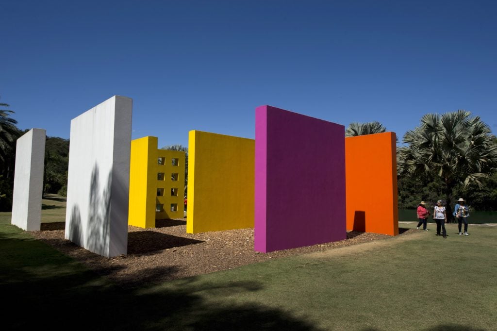 A work by Brazilian artist Helio Oiticica is displayed at the Inhotim Centre for Contemporary Art in Brumadinho, some 60 km from Belo Horizonte, southeastern Brazil, on August 11, 2015. Considered the world largest center for contemporary open air art with over 20 galleries housing the work of 85 artists of 26 different nationalities, the Inhotim Institute also has one of the greatest botanical collections in the country. AFP PHOTO / Nelson ALMEIDA (Photo credit should read NELSON ALMEIDA/AFP/Getty Images)