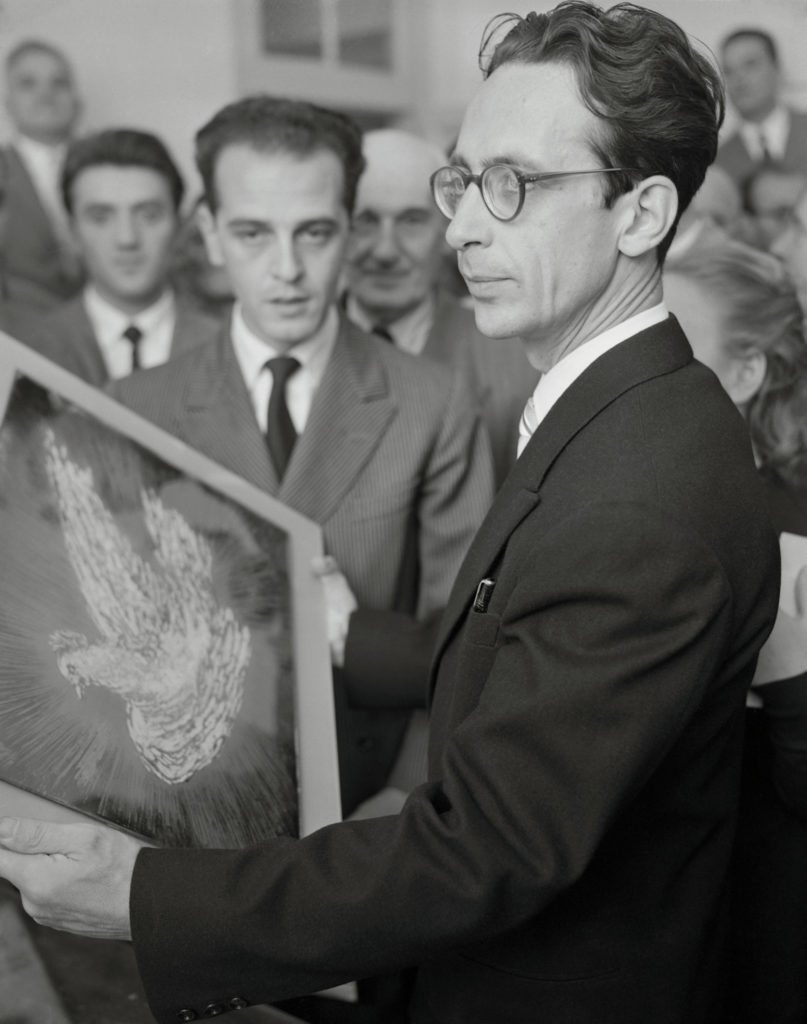 A panel with one of Picasso's doves of peace as seen during a presentation of the Stalin Peace Prize in Rome's Partisans of Peace Headquarters. (Courtesy of Getty Image/Bettmann/Contributor)