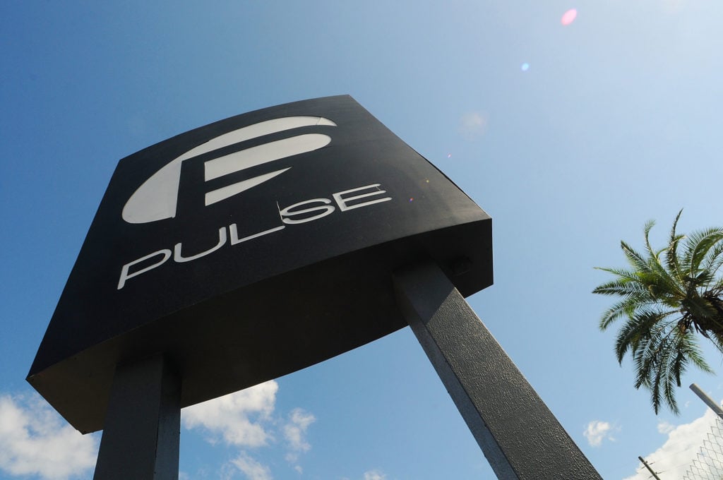 A view of the Pulse Nightclub sign on June 21, 2016 in Orlando, Florida. Photo: Gerardo Mora/Getty Images.