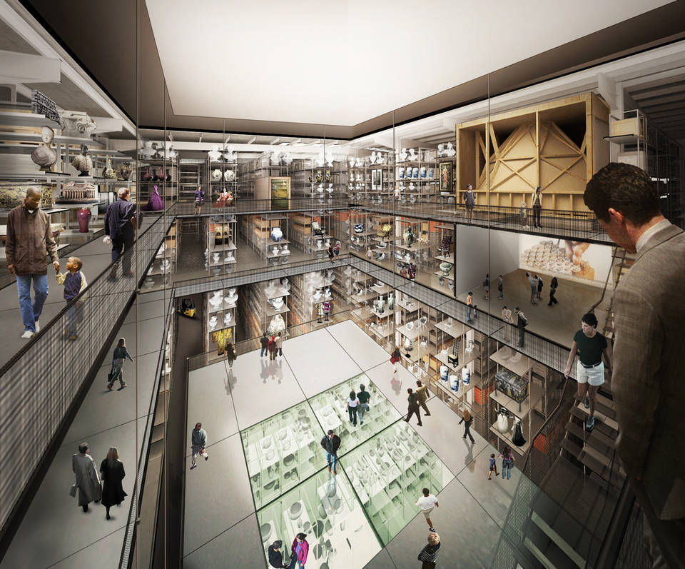 View of collection hall in the planned V&A East Collection and Research Center. Copyright the Diller Scofidio + Renfro. 2018.