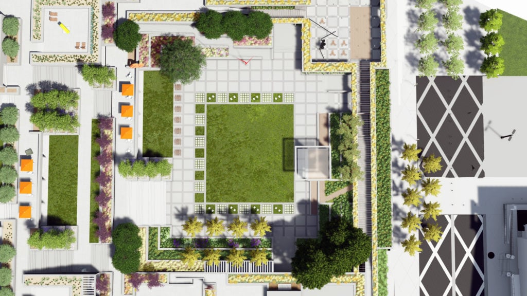 Rendering of the renovated gardens at the Oakland Museum of California. Image courtesy of the Hood Design Studio.
