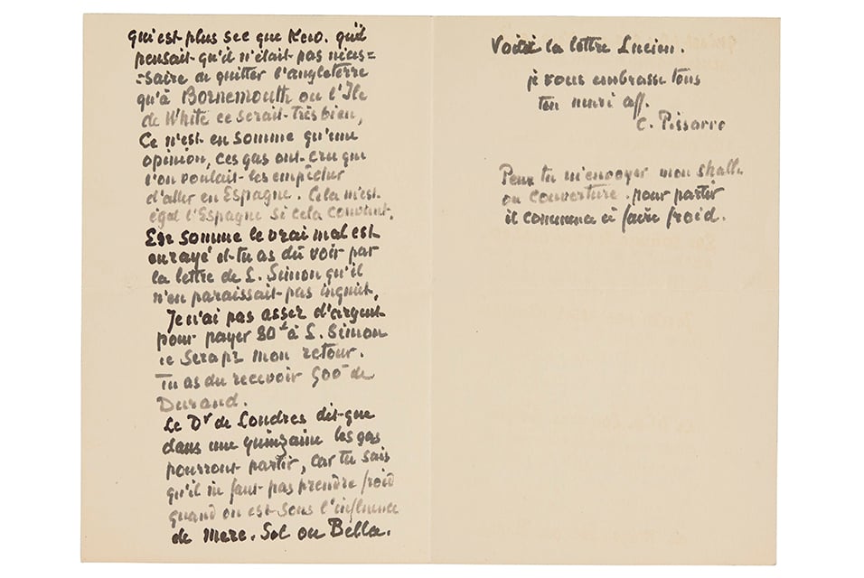 An October 1896 letter from Camille Pissarro to Julie Pissarro. Courtesy of White Lion Publishing.
