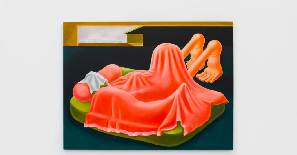 Louise Bonnet, <i>Interior with Pink Blanket</i> (2019). Courtesy the artist and Nino Meier Gallery. 