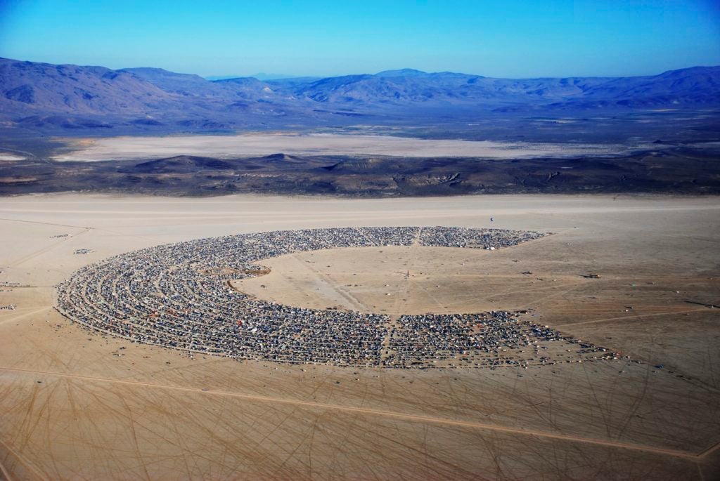 Will Roger, photo from <em>Compass of the Ephemeral: Aerial Photography of Black Rock City through the Lens of Will Roger</em>. Photo courtesy of Smallworks Press. 