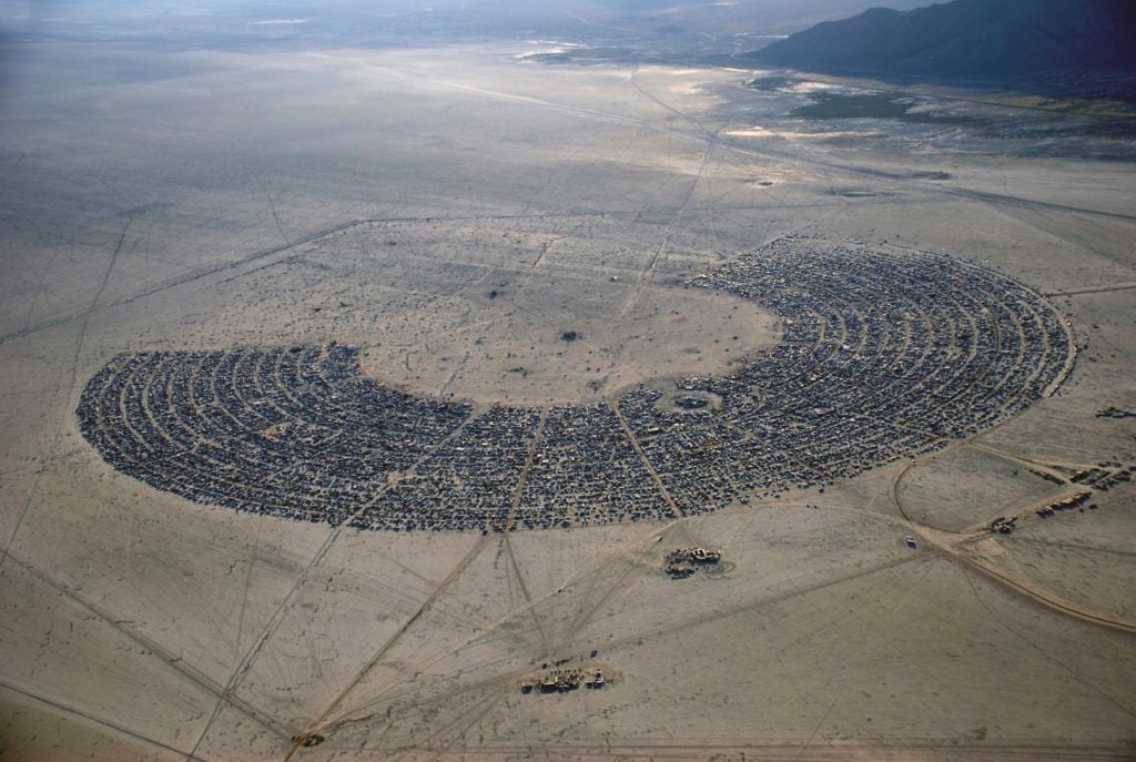 Will Roger, photo from <em>Compass of the Ephemeral: Aerial Photography of Black Rock City through the Lens of Will Roger</em>. Photo courtesy of Smallworks Press. 