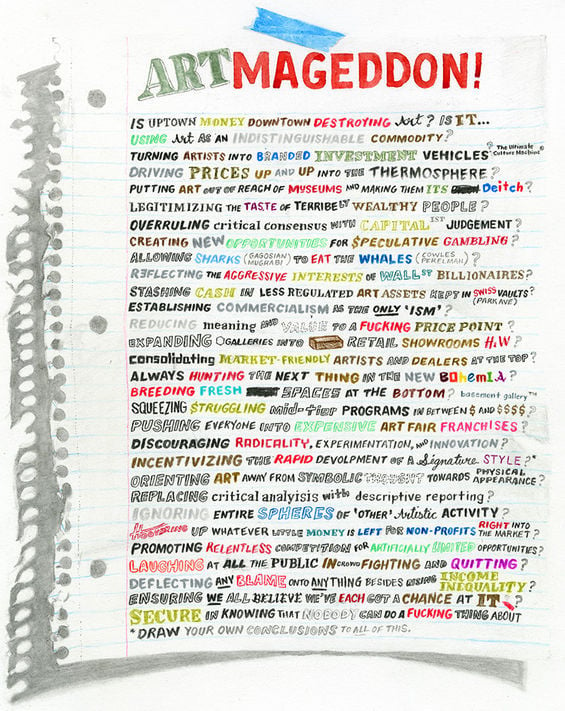 William Powhida, Artmageddon (2013). Courtesy of the artist and Postmasters.