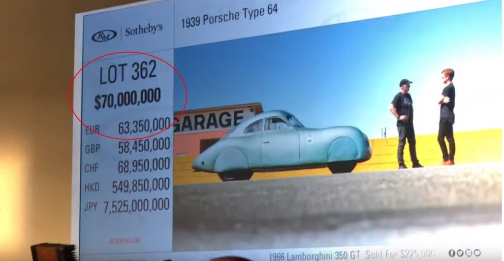 Screenshot of the Porsche auction at RM Sotheby's, courtesy of YouTube. 