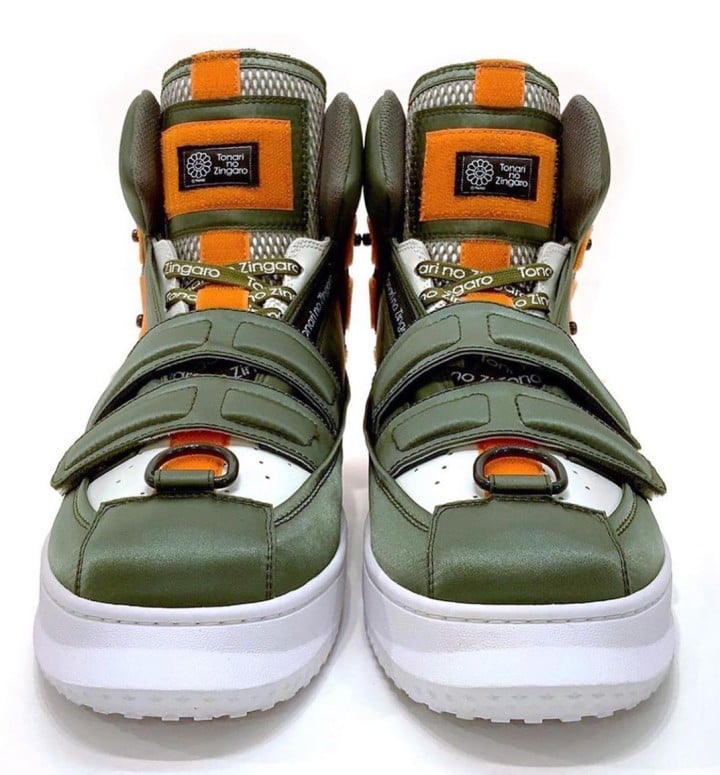 Takashi Murakami's new sneakers, the TZ BS-06s. The shoes are inspired by the Zakus from the anime Mobile Suit Gundam. Photo courtesy of Takashi Murakami.
