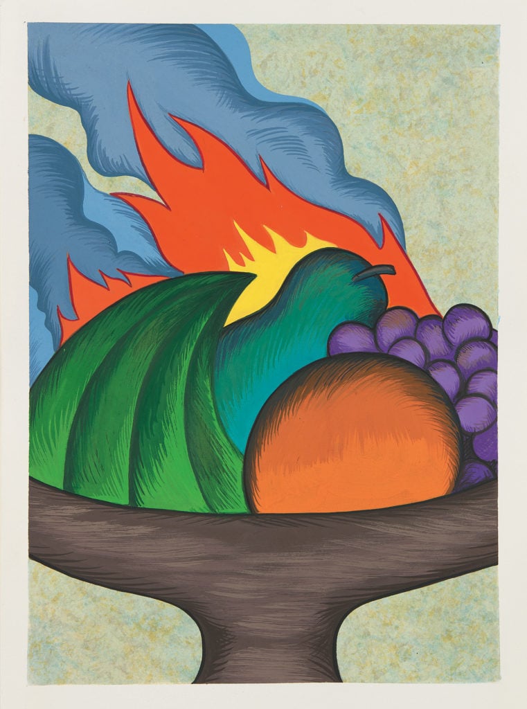 Julie Curtiss, Fruit Bowl on Fire (2015). Courtesy of Phillips.