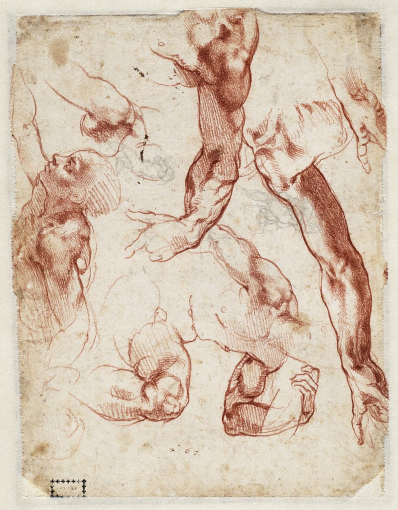 Michelangelo, Studies of figures and limbs; figure sketches (1511), verso. Courtesy of the Teylers Museum, Haarlem.