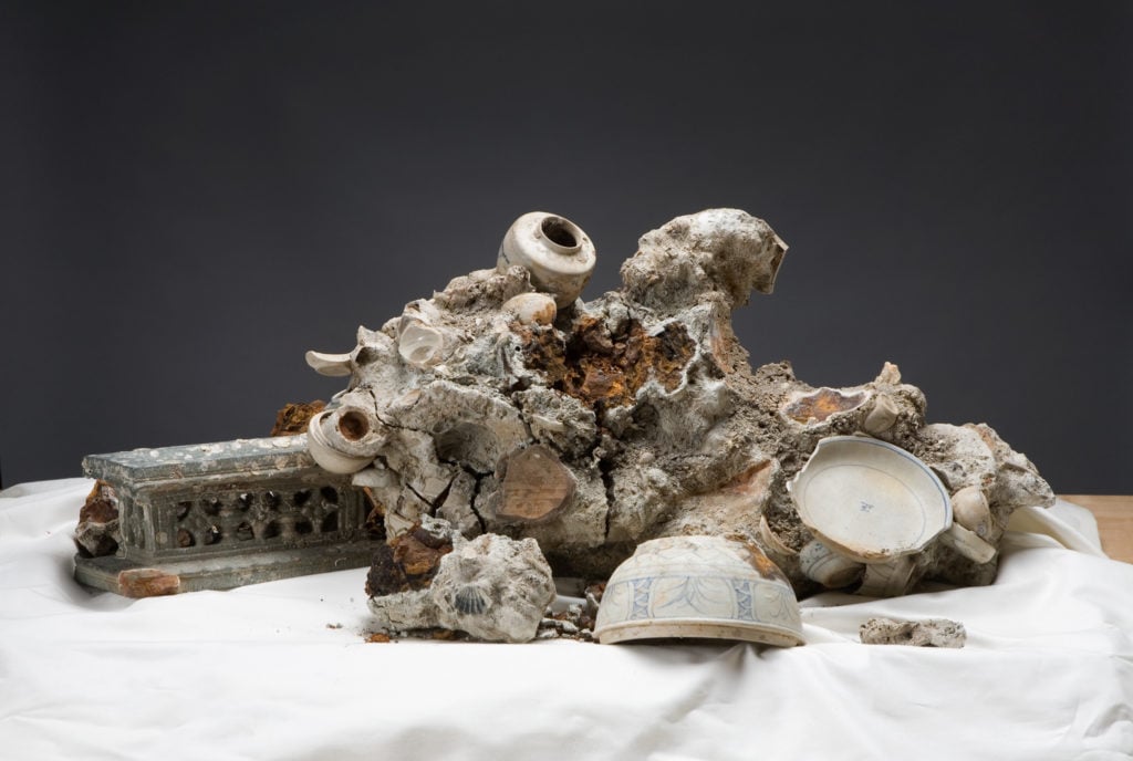 Concretion of ceramics (circa 1450–90) from Vietnam. Stoneware, stone, antler, shell, corroding iron, and remains of sea creatures. Photo courtesy of the Asian Art Museum, San Francisco.
