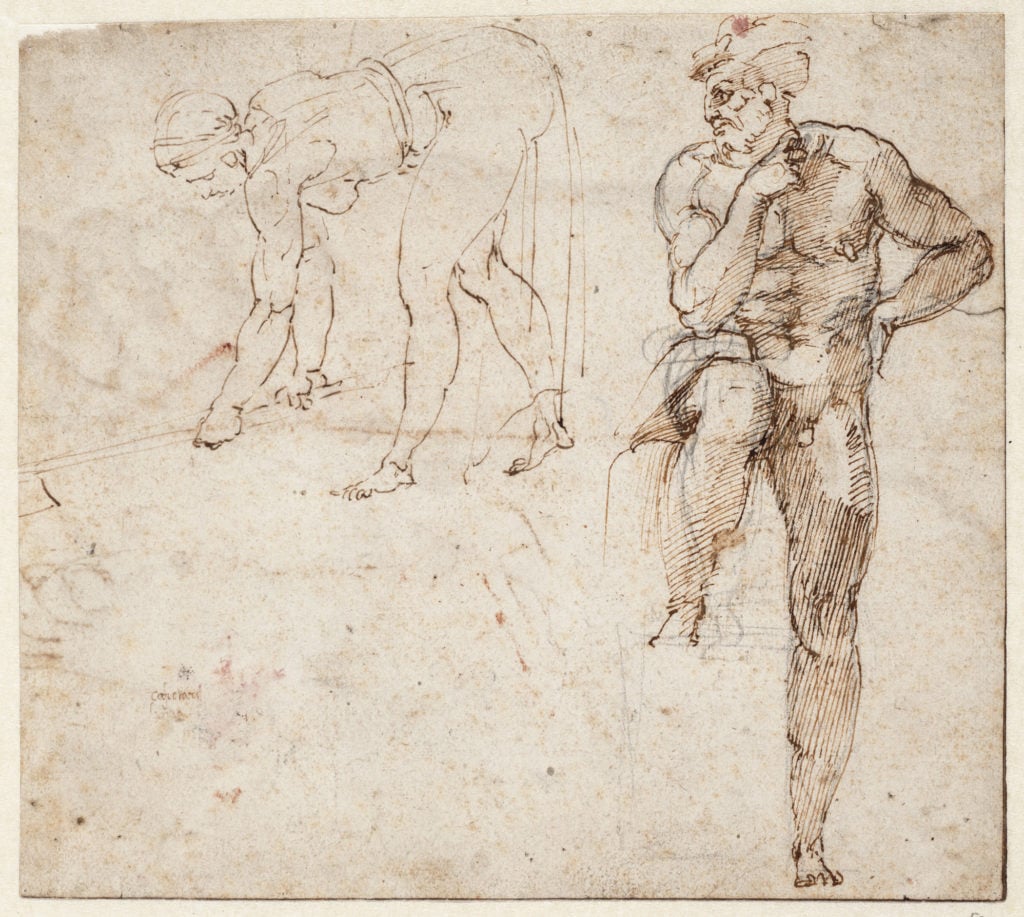 Michelangelo, Standing man, a woman hoeing (1517–23), recto. Courtesy of the Teylers Museum, Haarlem.
