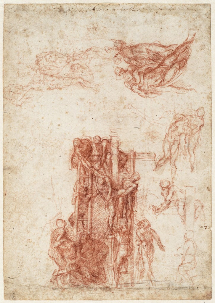 Michelangelo, Studies for a deposition from the cross (circa 1530º34), recto. Courtesy of the Teylers Museum, Haarlem.