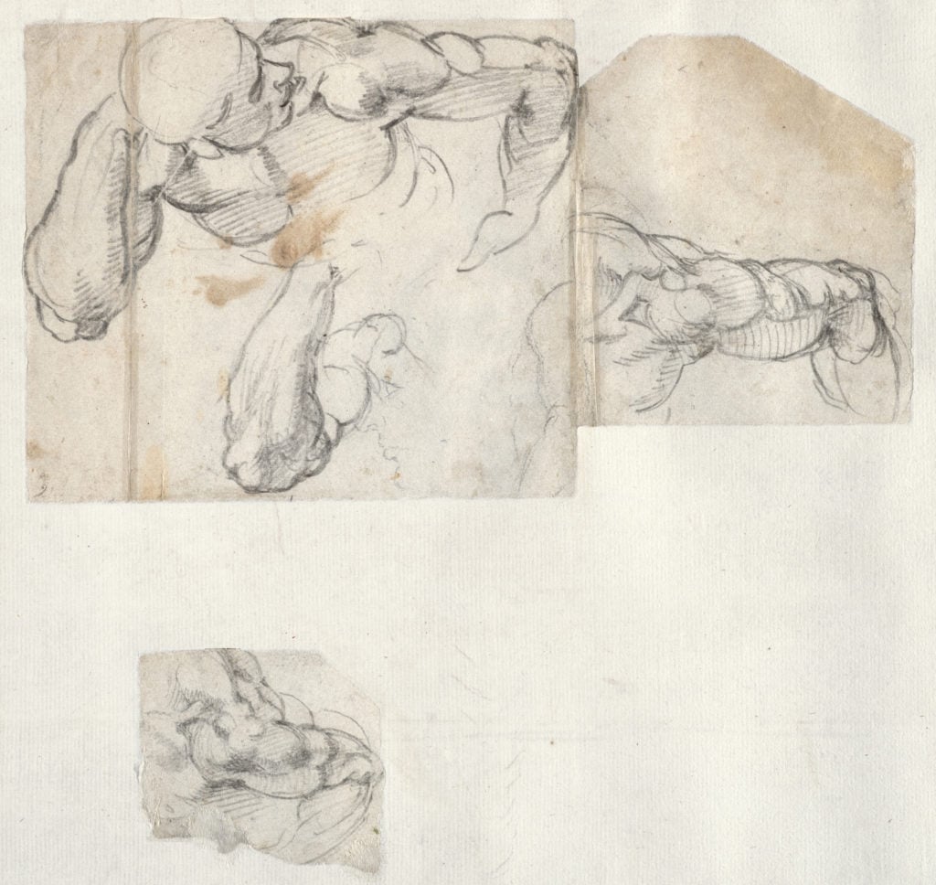 Michelangelo, <em>Male nude</eM> (circa 1537), verso. Courtesy of the Teylers Museum, Haarlem.