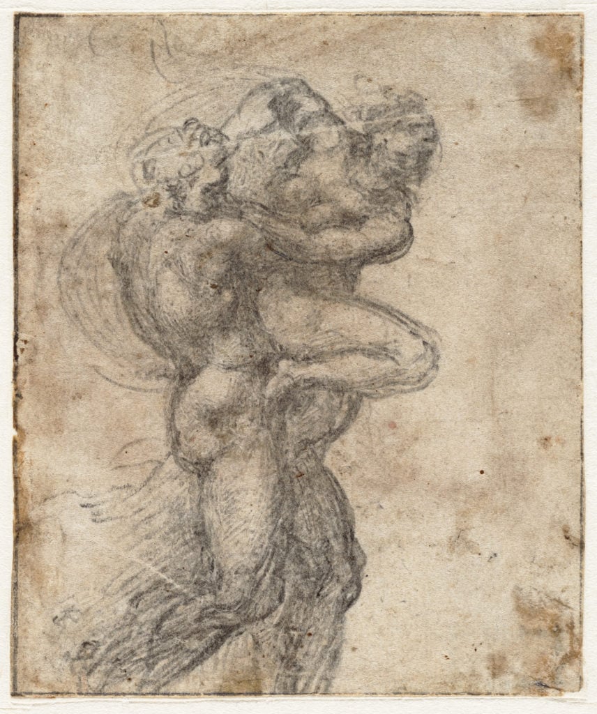 Michelangelo, <em>A man abducting a woman</eM> (1530–34), recto. Courtesy of the Teylers Museum, Haarlem.