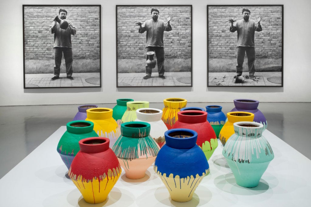 Installation view of Ai Weiwei's Coloured Vases (2006). Courtesy of Cathy Carver, Perez Art Museum.