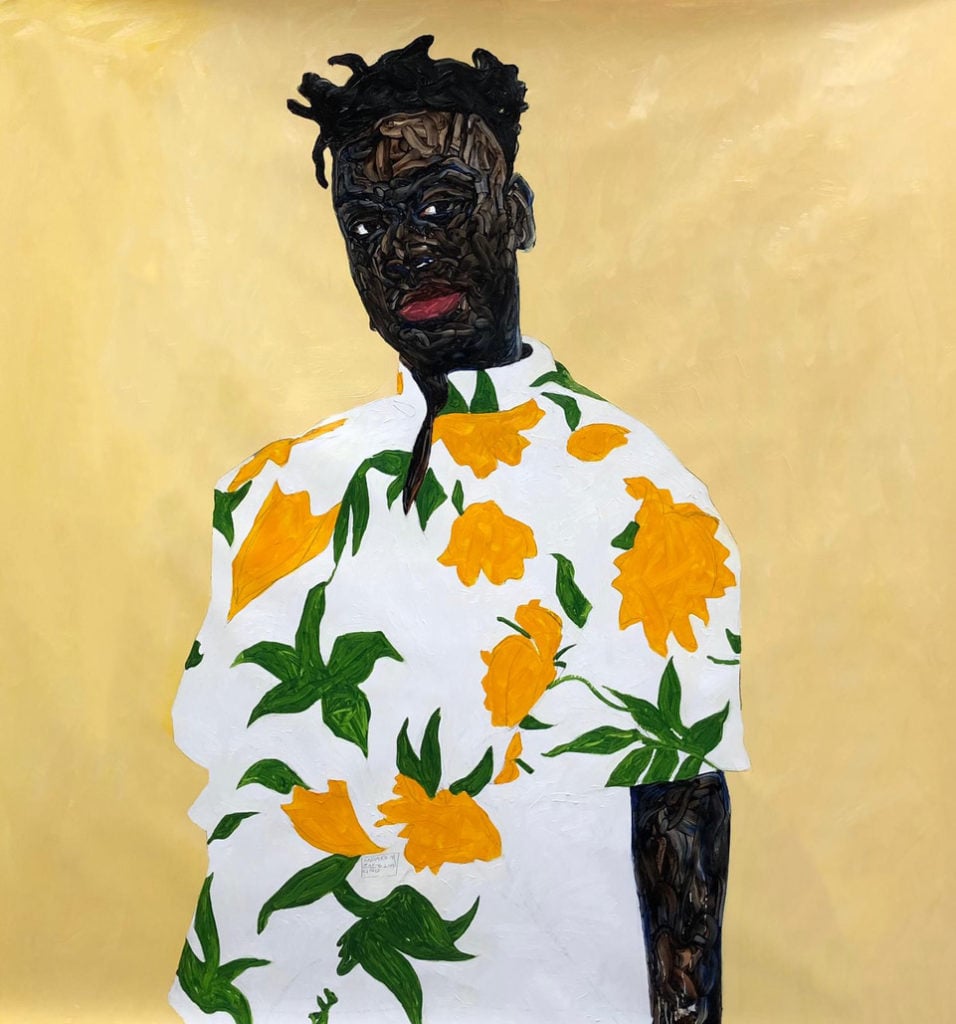 Amoako Boafo, <i>Sunflower Shirt </i>(2019). Courtesy of Marian Ibrahim Gallery. 