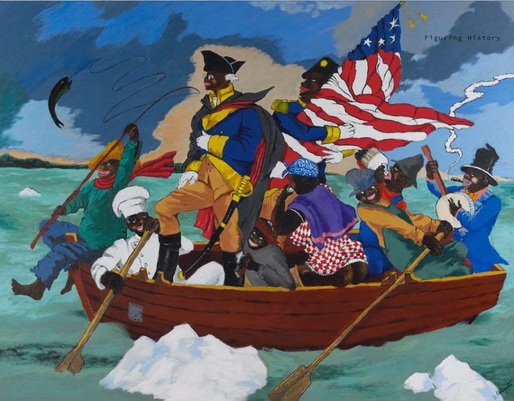 Robert Colescott, George Washington Carver Crossing the Delaware: Page from an American History Textbook (1975). © 2019 Estate of Robert Colescott / Artist Rights Society (ARS), New York. Photo: Jean Paul Torno.