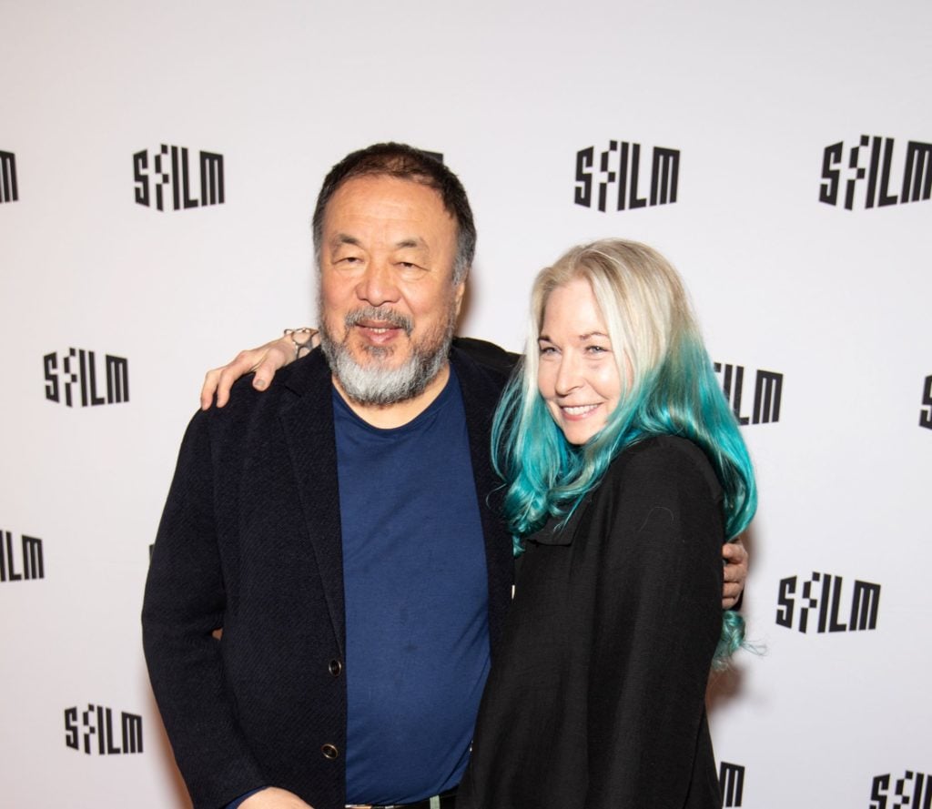 Artist and activist Ai Weiwei and director Cheryl Haines arrive at the world premiere of 'Ai Weiwei: Yours Truly' at 2019 San Francisco International Film Festival at Castro Theatre on April 14, 2019 in San Francisco, California. (Photo by Miikka Skaffari/Getty Images)