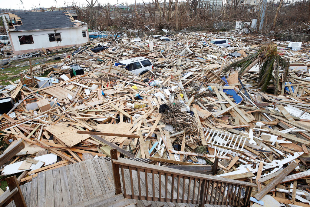 Damaged houses and debris is seen on devastated Great Abaco Island on September 6, 2019 in the Bahamas. Photo: Jose Jimenez/Getty Images.