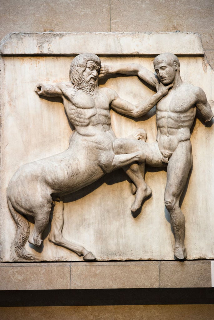 England, London, British Museum, Elgin Marbles from the Parthenon in Athens 4th century BC. Photo by Education Images/Universal Images Group via Getty Images.