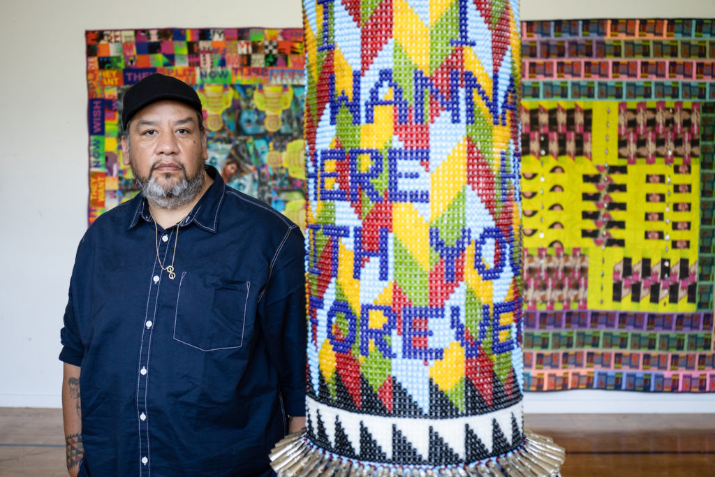 Jeffrey Gibson in his studio, 2019. Courtesy of the John D. & Catherine T. MacArthur Foundation.
