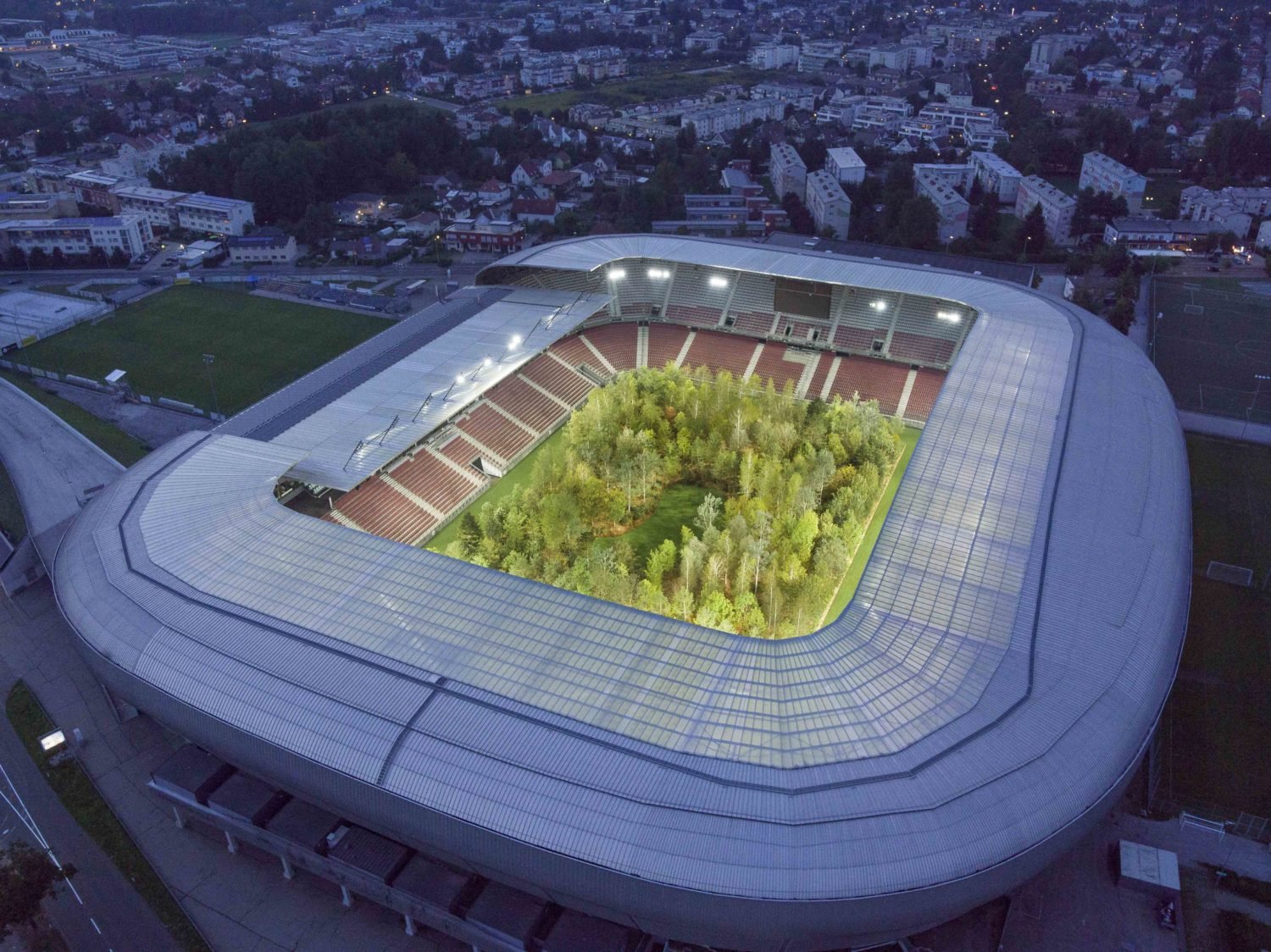 Klaus Littmann FOR FOREST - The Unending Attraction of Nature, (2019), Wörthersee Stadium, Klagenfurt, Austria, Photo: UNIMO.