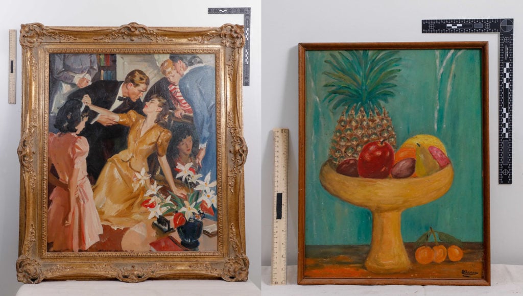 Two stolen paintings recovered by the Los Angeles Police Department.