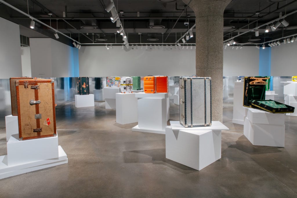 An installation view of “RIMOWA Archive Collection: 1898–2019” at Sotheby's in New York.