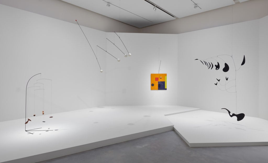 Installation view of Alexander Calder, "Small Sphere and Heavy Sphere," at Pace Gallery, 540 West 25th Street. September 14 –October 26, 2019. Photo: Tom Powel Imaging. © 2019 Calder Foundation, New York / Artists Rights Society (ARS), New York