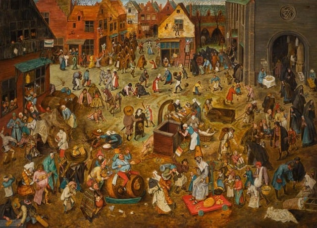 Pieter Bruegel the Elder, <em>The Fight Between Carnival and Lent</eM>. Courtesy of the Kunsthistorisches Museum, Vienna.