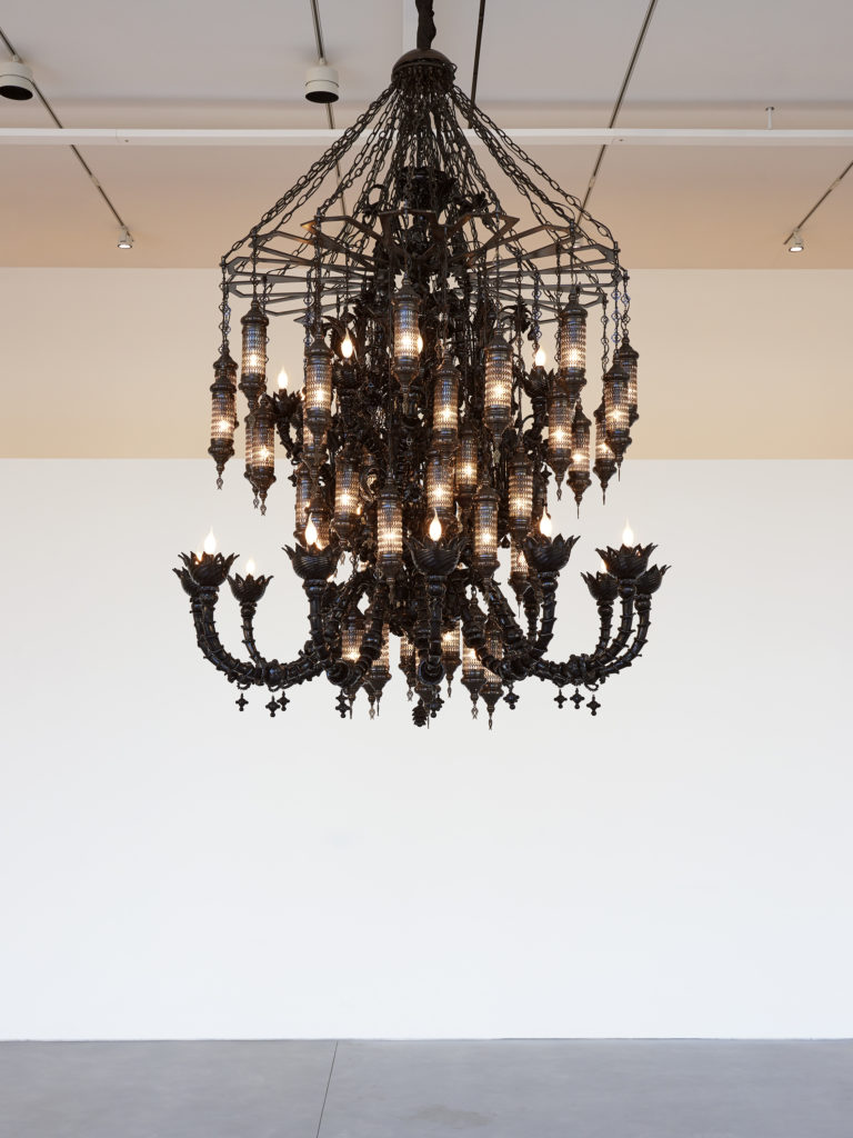 Installation view "Fred Wilson: Chandeliers" at Pace, 524 West 25th Street. Photo: Guy Ben-Ari, courtesy of Pace Gallery. 