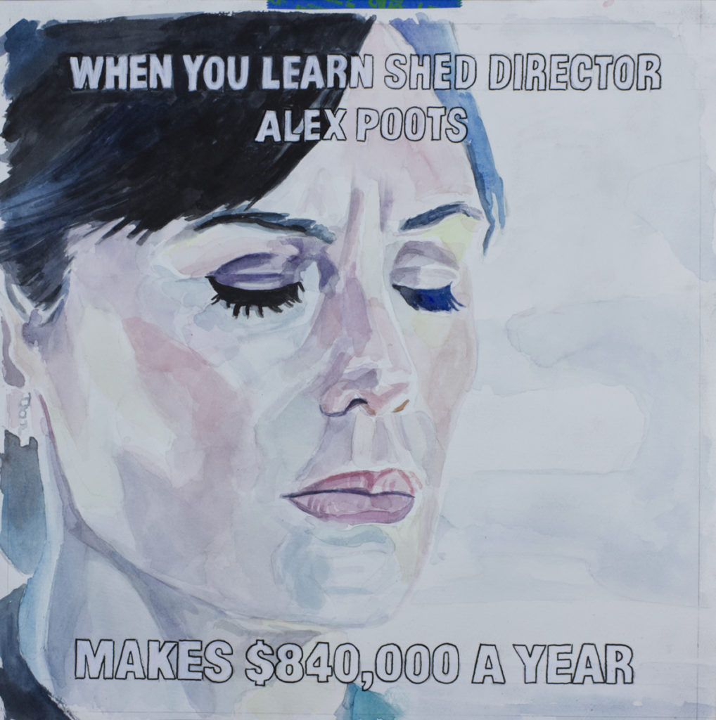 William Powhida, Alex Poots< (Billions) (2019). Courtesy of the artist and Postmasters Gallery.