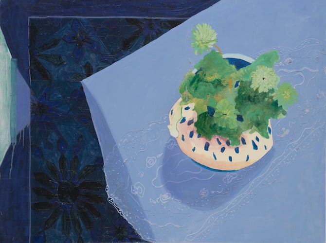 Jessica Bottalico, <em>Flowers and Table</em> (2015), $2,800. Courtesy of Collective 131.