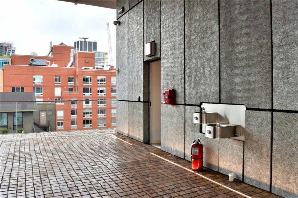 Drinking fountains on the new Pace gallery's outdoor sculpture terrace.