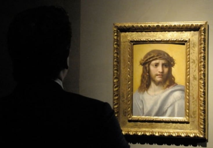 Italian art historian and critic Vittorio Sgarbi claimed that he had seen this alleged Correggio painting, Volto di Christo, in Lino Frongia's studio. Photo courtesy of the Galleria nazionale di Parma.