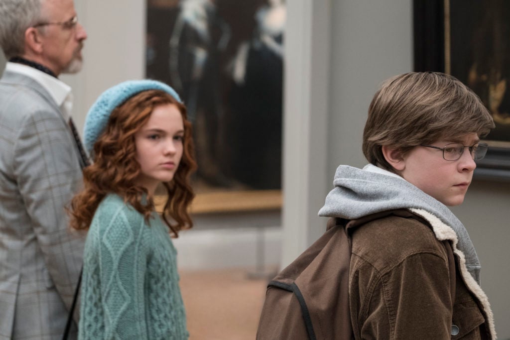 Robert Joy as Welty, Aimée Laurence as young Pippa and Oakes Fegley as young Theo Decker in Warner Bros. Pictures’ and Amazon Studios’ drama, The Goldfinch. Photo by Macall Polay, ©2018 Warner Bros. Entertainment Inc. and Amazon Content Services LLC.