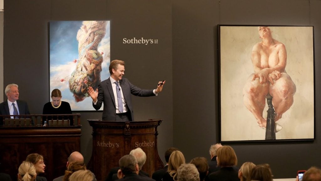 Jenny Saville's Propped led the Sotheby's London auction in October 2018. Image courtesy Sotheby's.