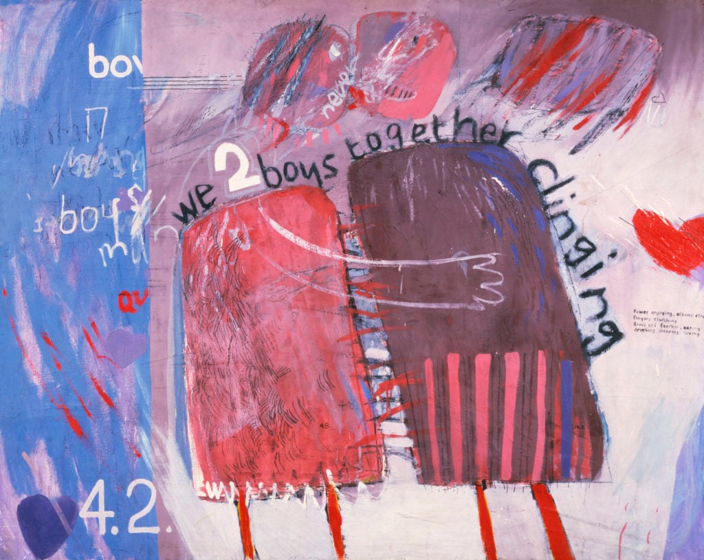 David Hockney's We Two Boys Clinging Together (1961). © David Hockney, courtesy of the Arts Council, Southbank Centre London.