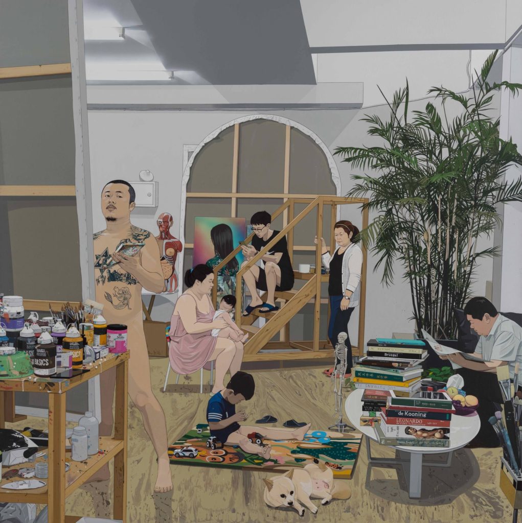 Chen Fei, <em>Painter and Family</em> (2018). Courtesy of Perrotin. 