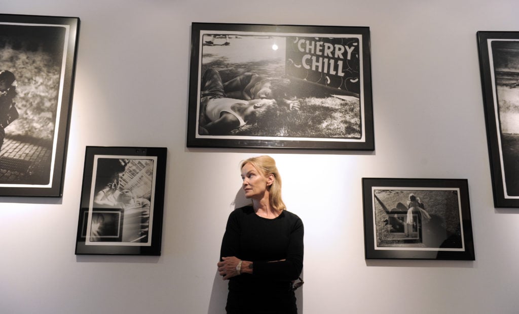 US actress Jessica Lange poses on July 9, 2010 in front of her black and white work, at the Ateliers de l'Image, in Saint-Remy de Provence, southern France. Photo: Gerard Julien/AFP/Getty Images.