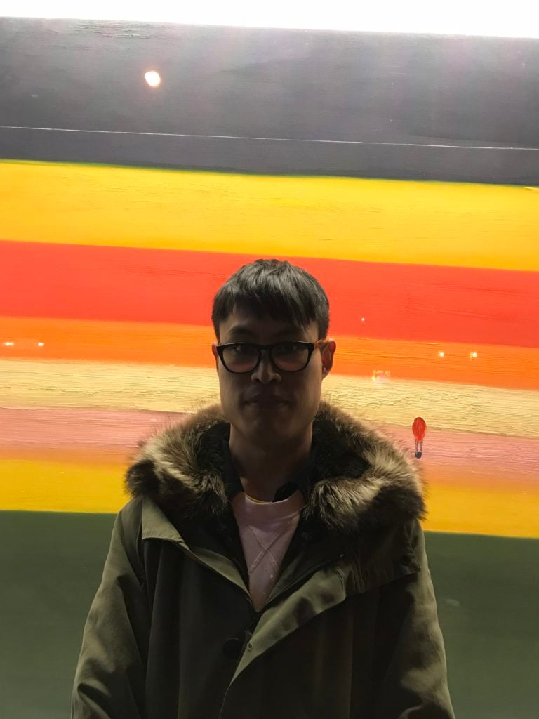 Matthew Wong outside his solo show at Karma in 2018. Photograph courtesy Matthew Higgs