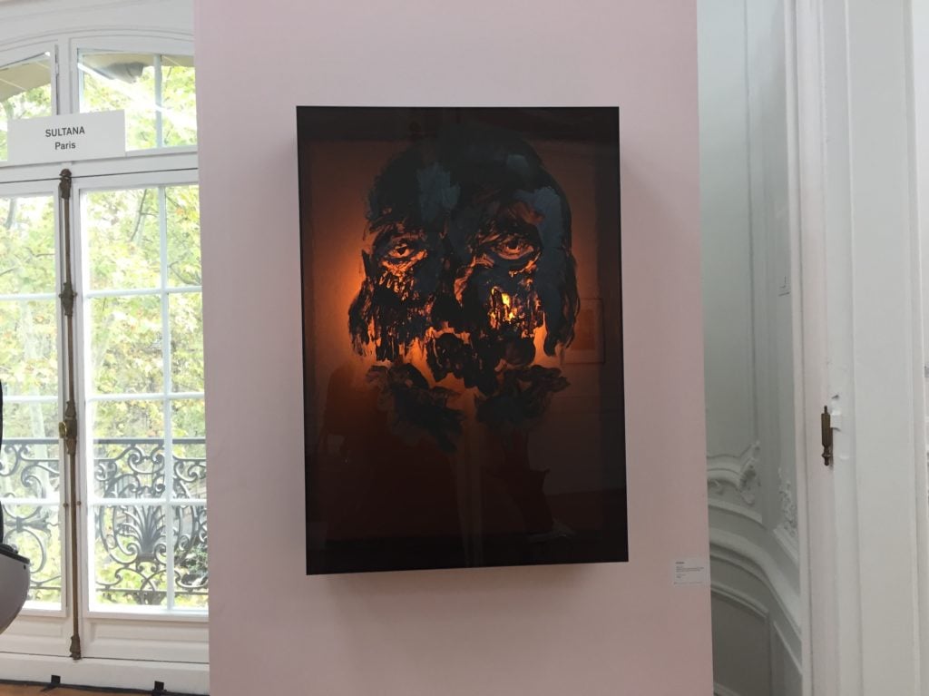 Paul Maheke, <i>Ooloi</i> (2019) installed at galerie sultana at Paris Internationale. Photo by Naomi Rea.