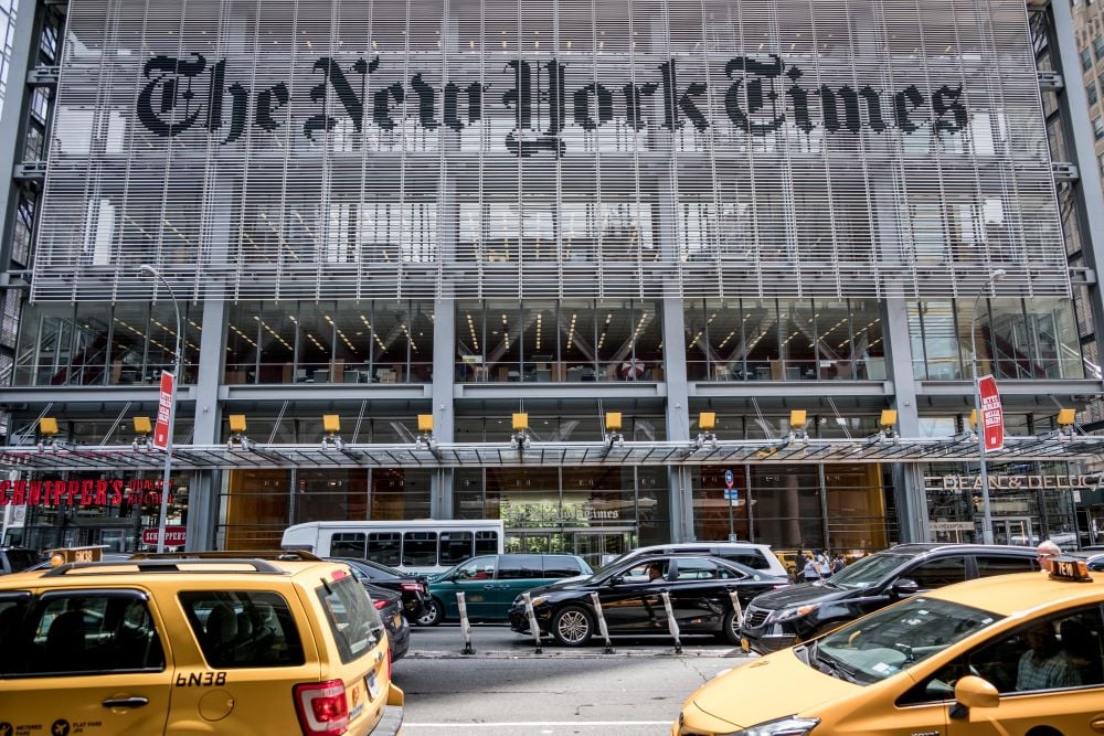 New York, United States of America - July 8, 2017. The New York Times building in the west side of Midtown Manhattan. (Photo by: Avalon/Universal Images Group via Getty Images)
