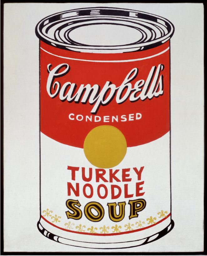 Andy Warhol, Campbell’s Soup Can (Turkey Noodle) (1962), Courtesy of the Sonnabend Collection Foundation and Antonio Homem. © 2019 The Andy Warhol Foundation for the Visual Arts, Inc. / Licensed by SOCAN.