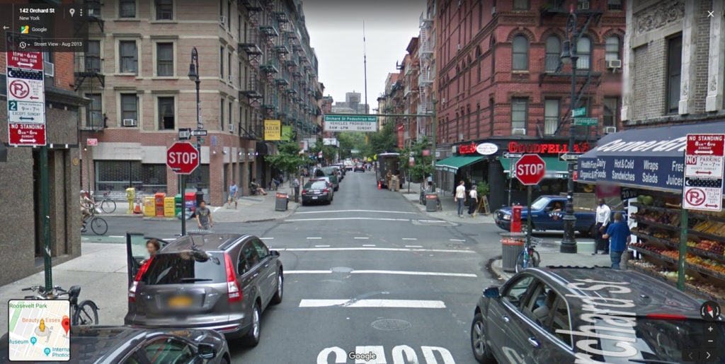 The corner of Rivington St. and Orchard St., New York. Courtesy of Google Street View.