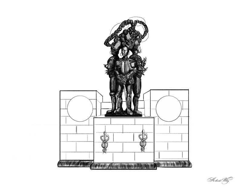 Kehinde Wiley, <em>Untitled</em> (rendering). This is one of four proposals being considered for an artwork to replace the monument to J. Marion Sims, the 19th-century doctor who experimented on slaves. Courtesy of the artist. 