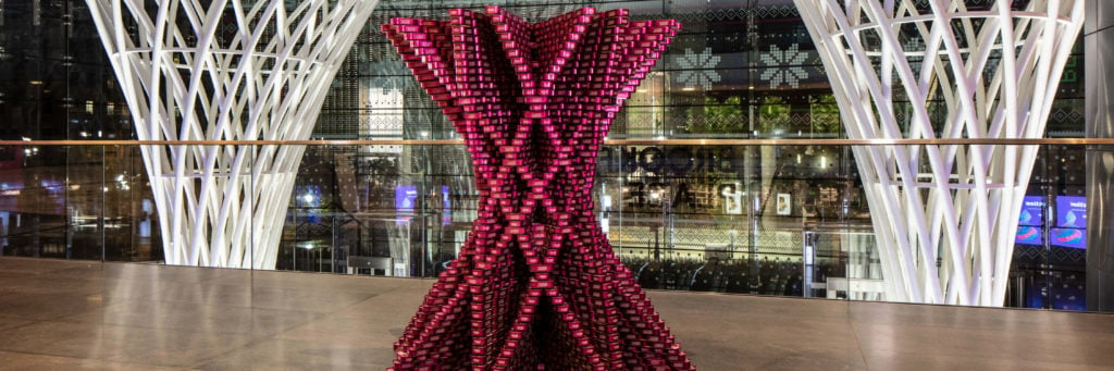 A "Canstruction" sculpture made from canned food donated to City Harvest. Photo courtesy of Brookfield Place. 